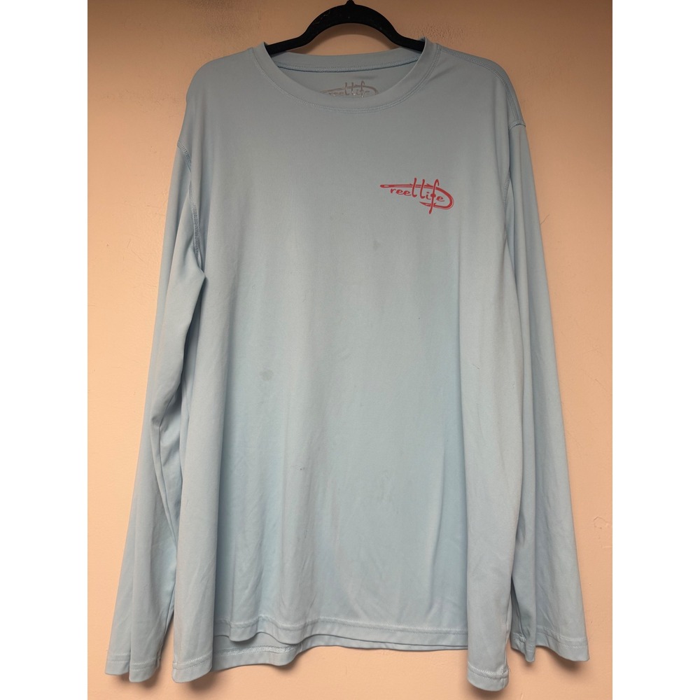 Reel Life Performance Shirt Mens XXL Light Blue Good‎ American Flag Long Sleeve